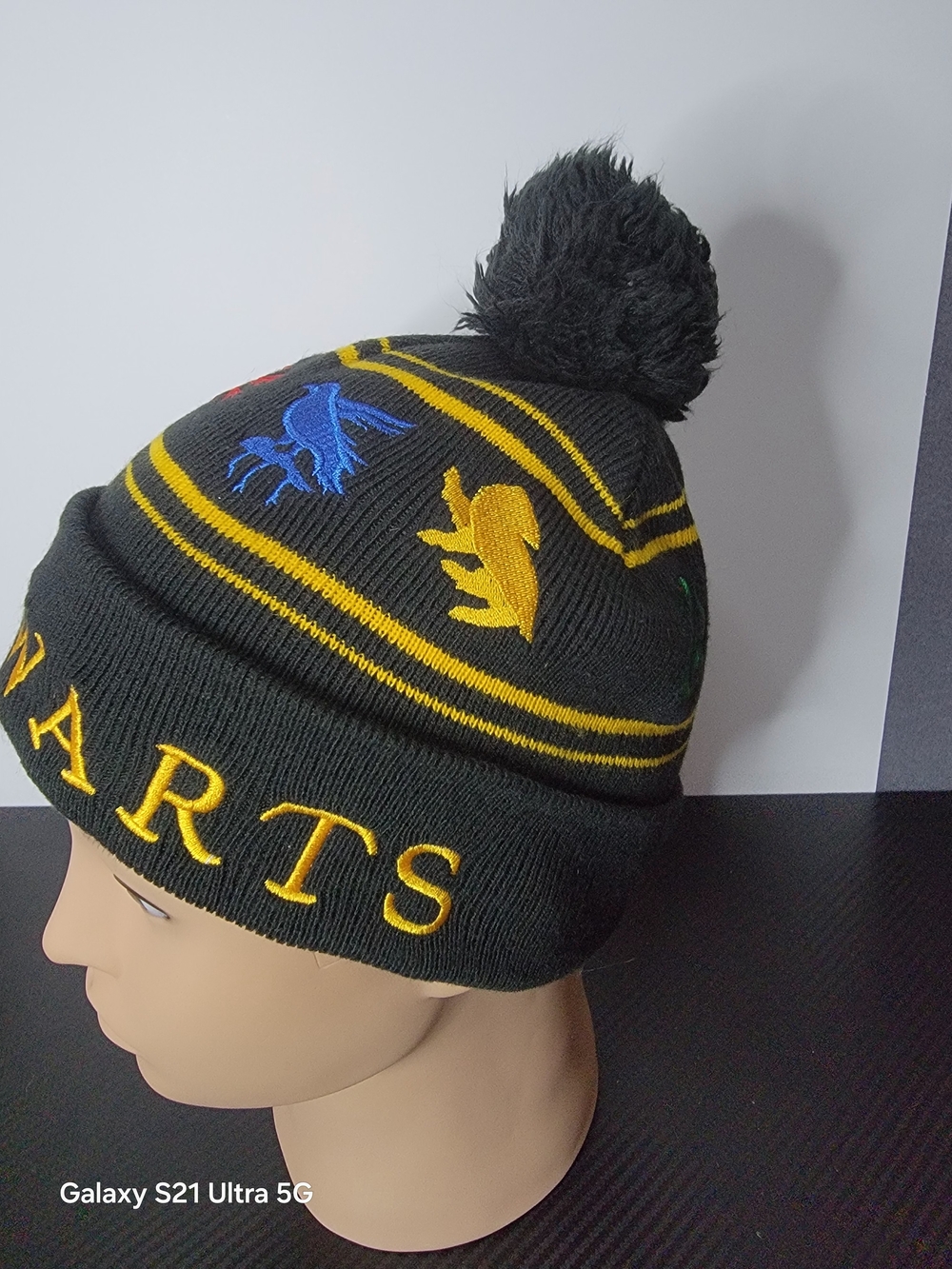 Warner Bros. Harry Potter Black Knit Beanie with Embroidered Yellow Detail